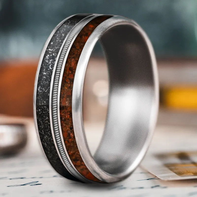 matching rings for women and men-Custom Design - 3-Inlay Metal Center Ring Up8MMG_kt2WAe4TWVXK2afEJ