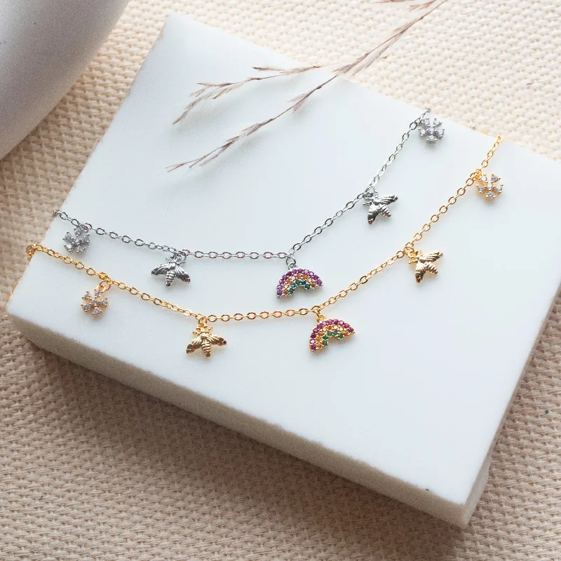 gold name necklaces for women-Rainbow Charm Choker