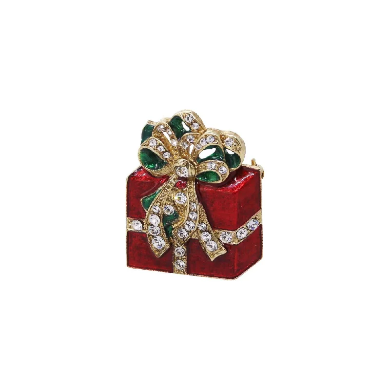 bridal brooches for women-1928 Jewelry Red Christmas Present Crystal Gift Box Brooch Pin