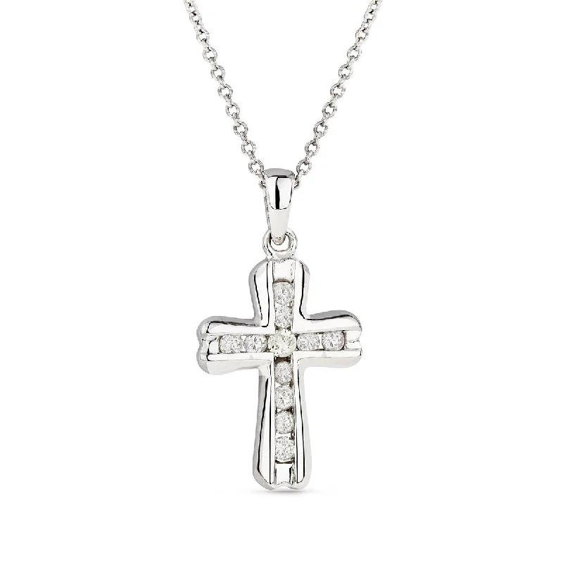 wedding necklaces for women-WHITE GOLD CROSS PENDANT WITH DIAMONDS, .15 CT TW