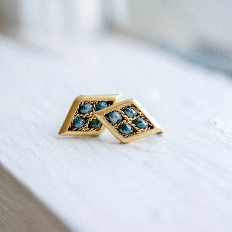 silver stud earrings for women-18k Amali Blue Diamond Woven Gold Studs