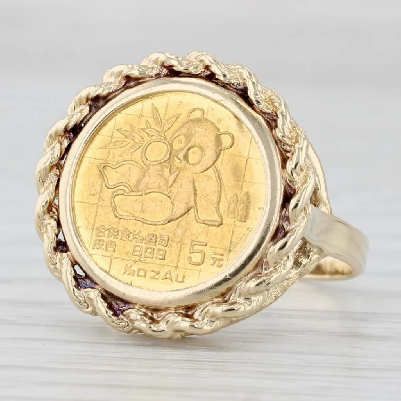 white gold engagement rings with diamonds for women-1999 Chinese Panda Coin 5 Yuan Ring 14k 1/20oz 24k Gold Size 6.75