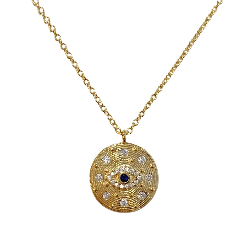 beaded necklaces for women-Evil Eye Sparkle Disc Necklace