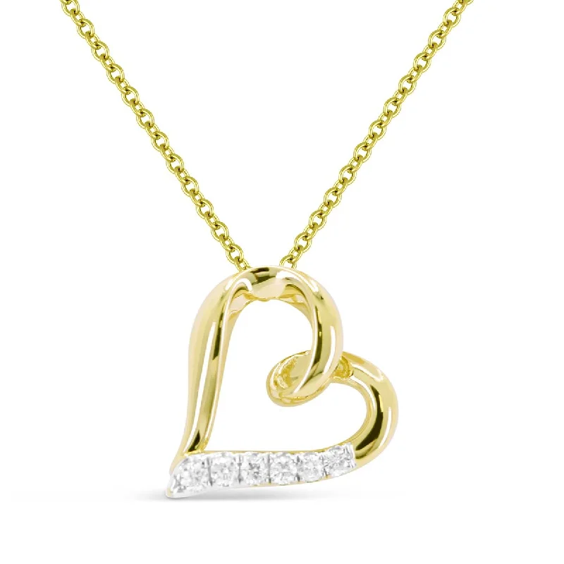 cross necklaces for women-MODERN YELLOW GOLD HEART PENDANT WITH 6 ROUND CUT DIAMONDS, .08 CT TW