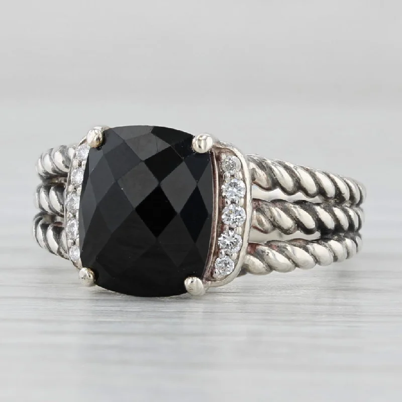 modern engagement rings for women-David Yurman Wheaton Cable Ring Onyx Diamond Sterling Silver Size 6.5