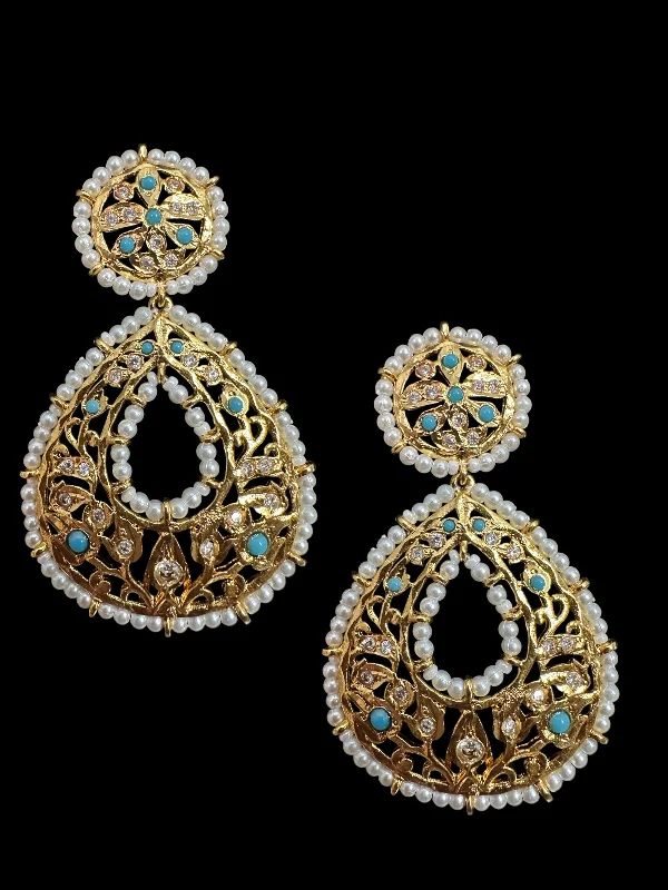 large hoop earrings for women-DER636 Turquoise chandbali earrings ( SHIPS IN 3 WEEKS )