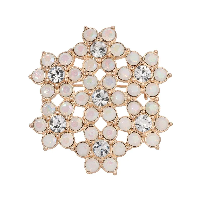 pearl and gemstone brooches for women-1928 Jewelry Opal Radiance Stone & Crystal Snowflake Brooch