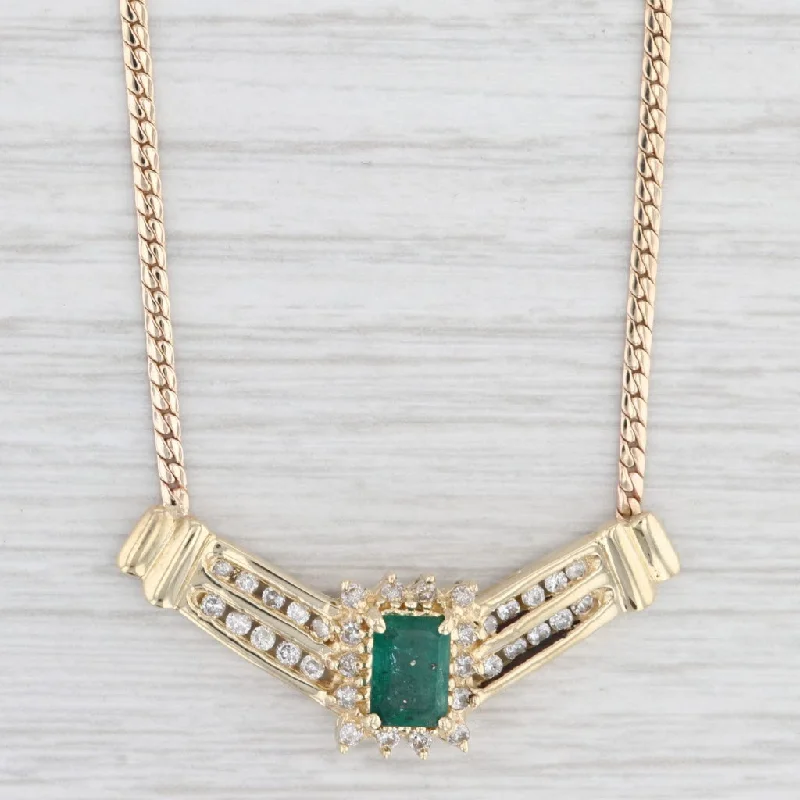 minimalistic engagement rings for women-1.28ctw Emerald Diamond Halo Pendant 14k Yellow Gold 16.5" Herringbone Chain