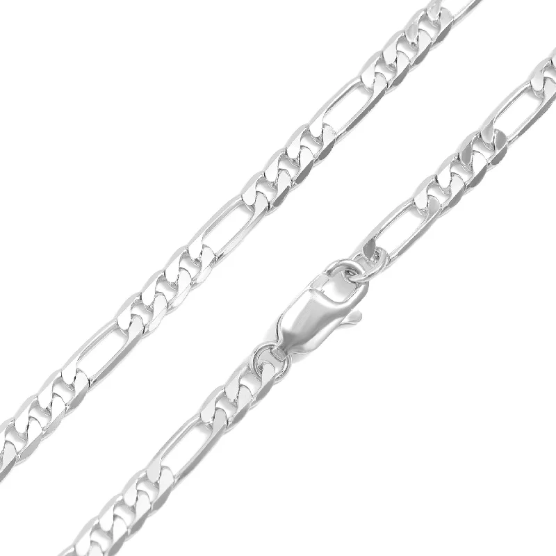 long chain necklaces for women-Sterling Silver Platinum Plated Diamond Cut Figaro Chain / SSC0001