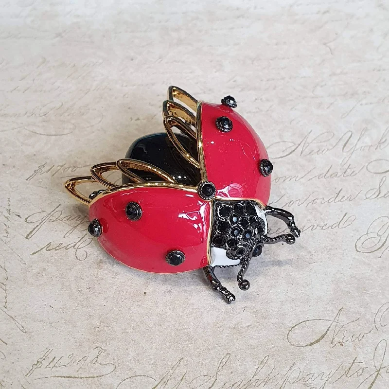 insect brooches for women-Bill Skinner Ladybird Brooch Red Black Gold Enamel