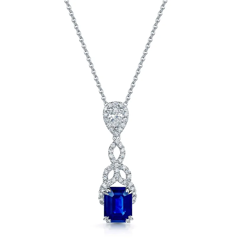 geometric necklaces for women-18ct White Gold Sapphire and Diamond Drop Fancy Pendant