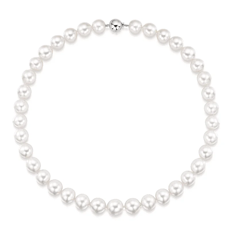 geometric necklaces for women-South Sea Graduated Pearl Necklet with 18ct White Gold Ball Clasp