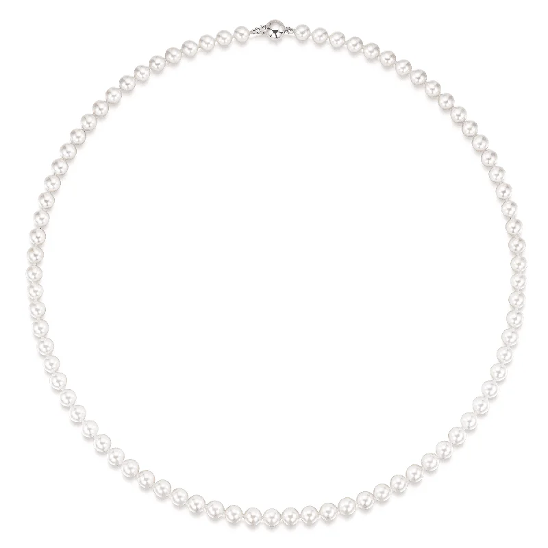 sapphire necklaces for women-Akoya 5-5.5mm Pearl Necklet with 18ct White Gold Ball Clasp