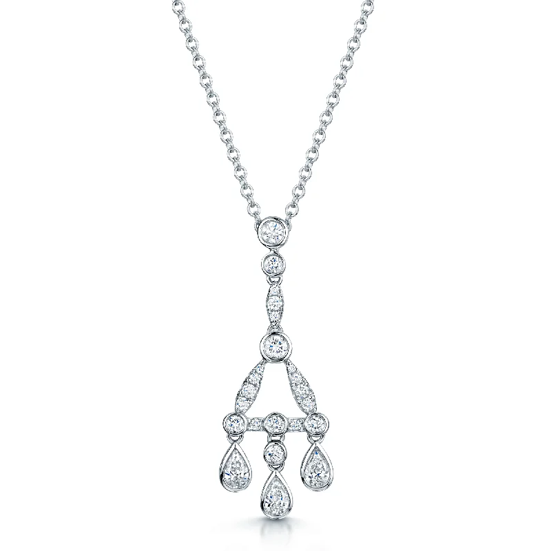 vintage necklaces for women-18ct White Gold Round Brilliant  And Pear Cut Fancy Diamond Pendant