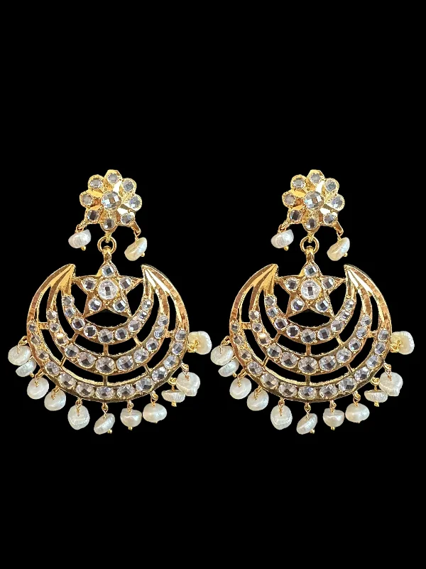 unique earrings for women-DER625 Komal gold plated chandbali earrings in real pearls ( READY TO SHIP )