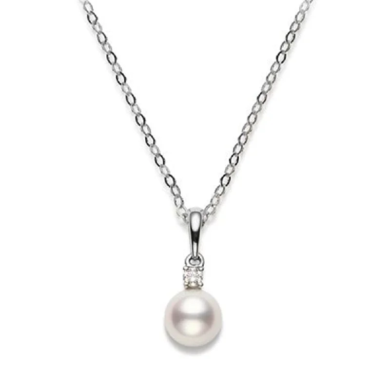 retro necklaces for women-Classic AA Grade Akoya Cultured Pearl & Diamond Pendant