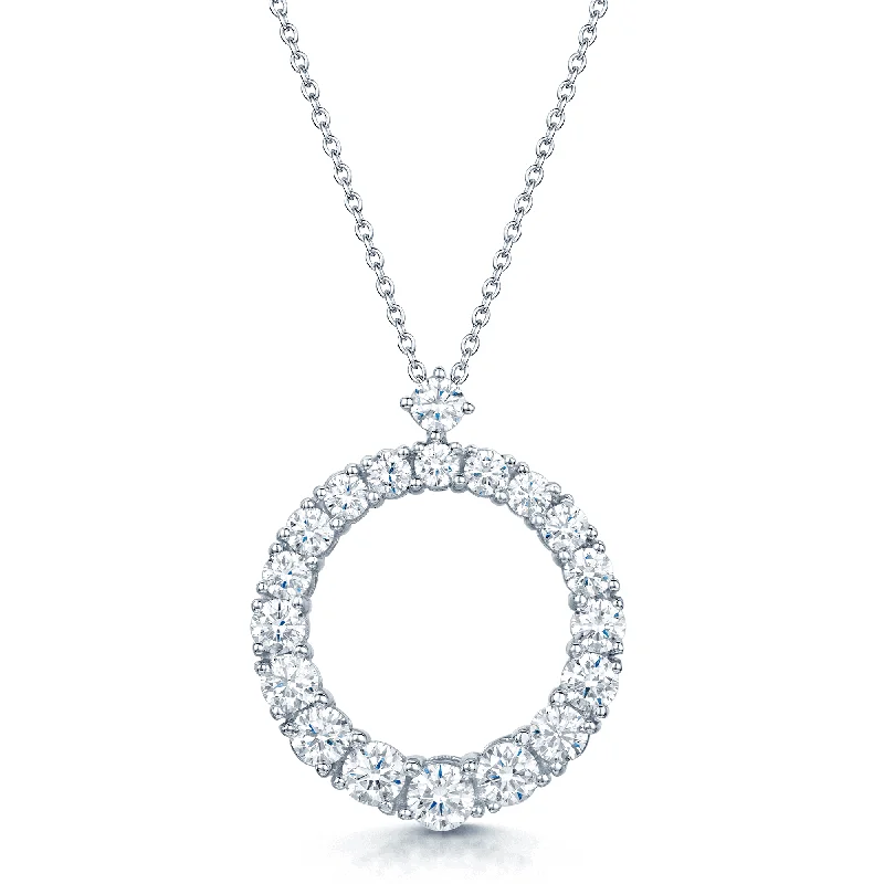 geometric pendant necklaces for women-18ct White Gold Round Brilliant Cut Graduated Diamond Open Circle Pendant