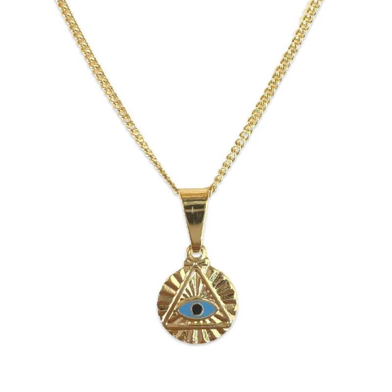 gemstone encrusted necklaces for women-Gold Filled Triangle Evil Eye Round Necklace