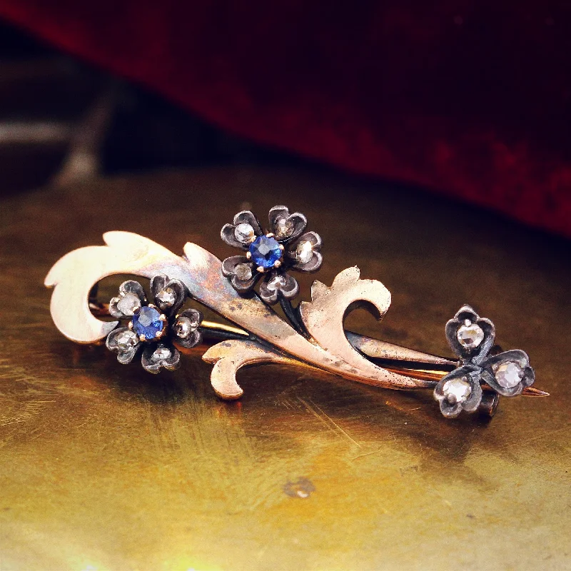 trendy brooches for women-Victorian Diamond & Sapphire Garland Brooch