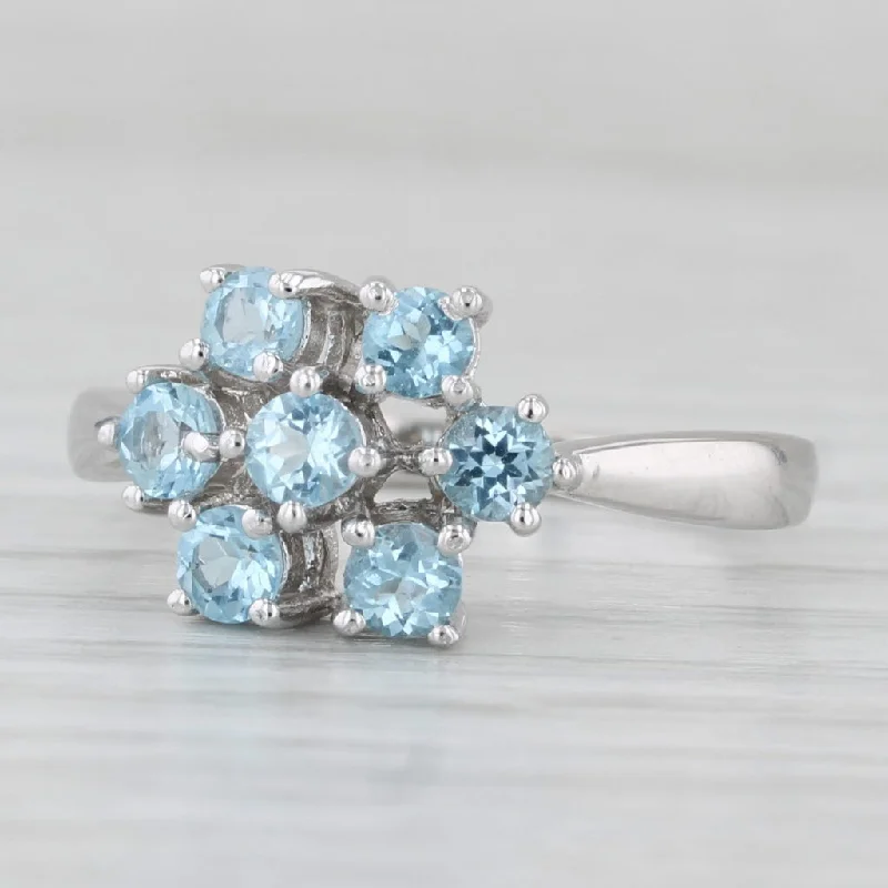 heart-shaped engagement rings for women-0.96ctw Blue Topaz Cluster Ring 10k White Gold Size 7.25