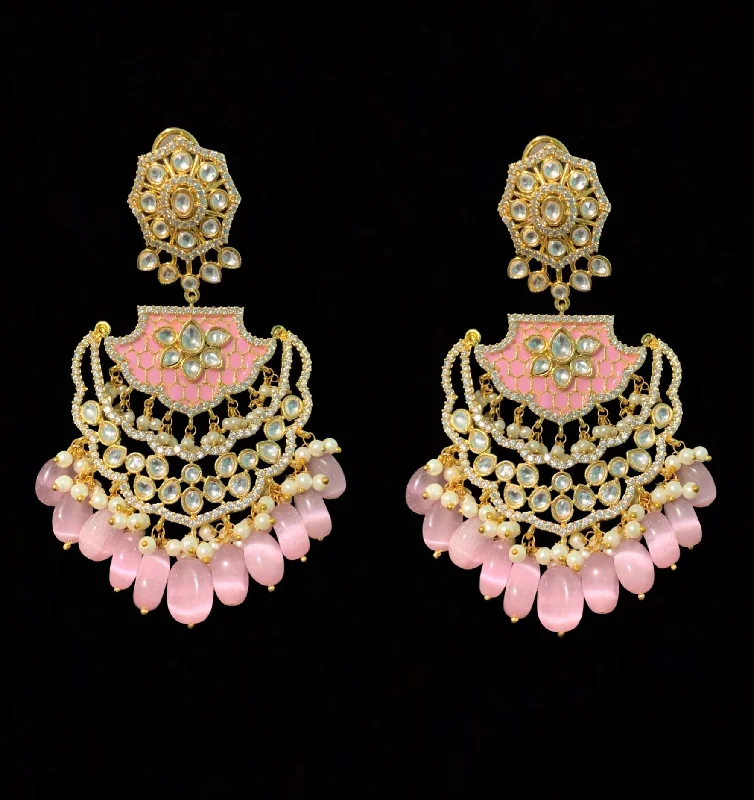 sapphire drop earrings for women-DER154 polki with pink  meenakari statement earrings ( READY TO SHIP)