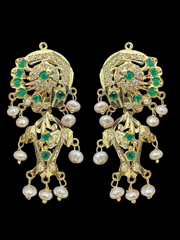 crystal drop earrings for women-DER634  jadau earrings in fresh water pearls -emerlad ( READY TO SHIP )