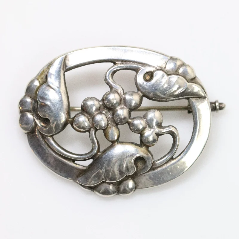 large brooches for women-Vintage Georg Jensen Jewelry | Grape Art Nouveau Silver Brooch 101