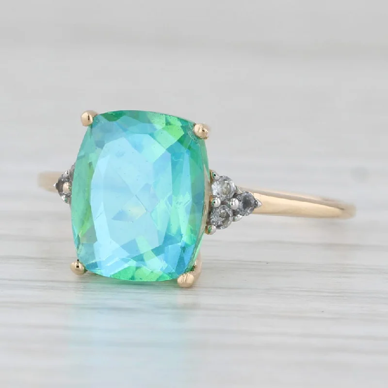 vintage-style sapphire engagement rings for women-Blue Green Lab Created Quartz Glass Doublet Topaz Ring 14k Yellow Gold Size 8.25