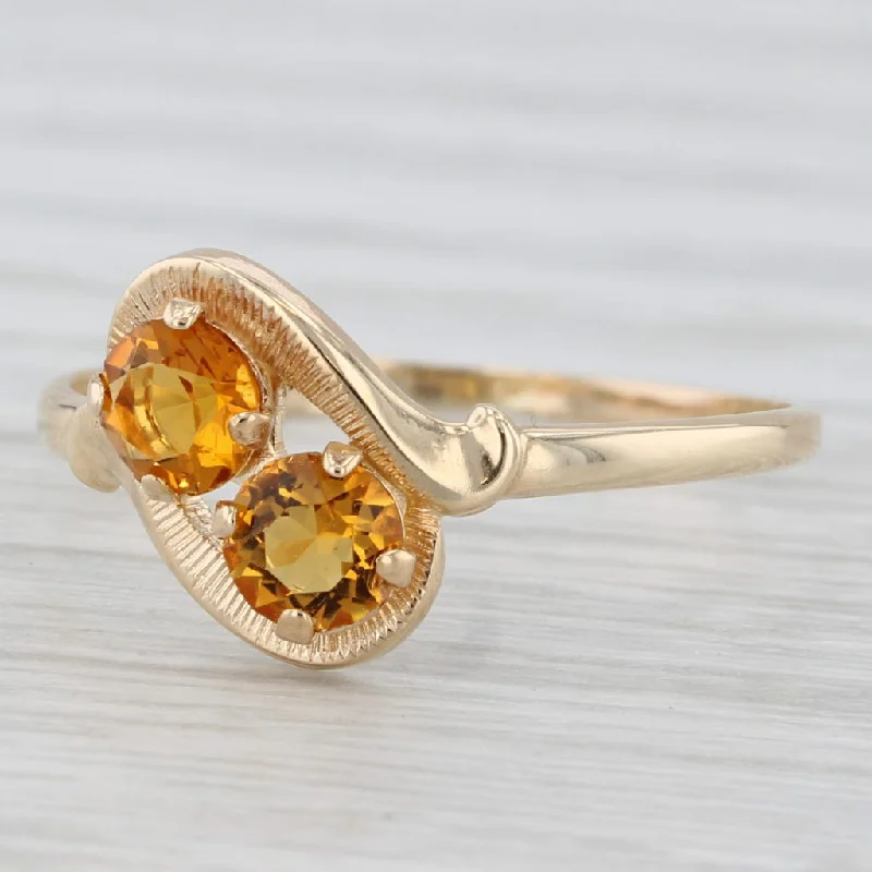 platinum engagement rings with gemstones for women-Vintage Orange Glass Bypass Ring 10k Yellow Gold Size 6.75