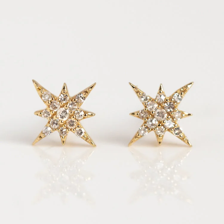 gemstone earrings for women-Solid Gold Diamond Starlight Studs