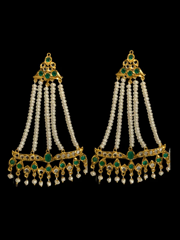 crystal earrings for women-DER73 Hyderabadi jhoomar earrings in fresh water pearls ( READY TO SHIP)