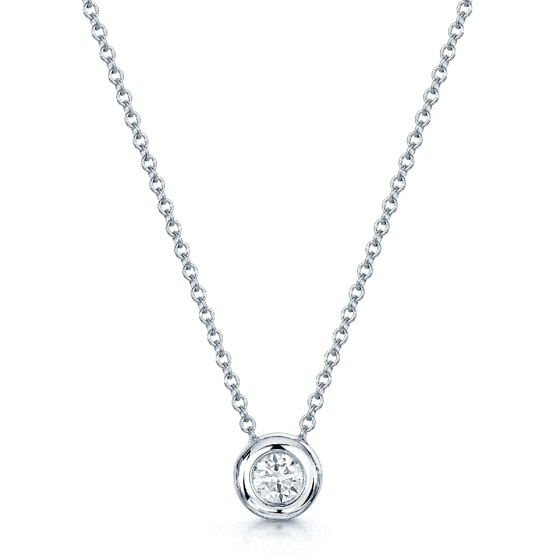 adjustable necklaces for women-18ct White Gold Single Stone Brilliant Cut Diamond Rub Over Pendant