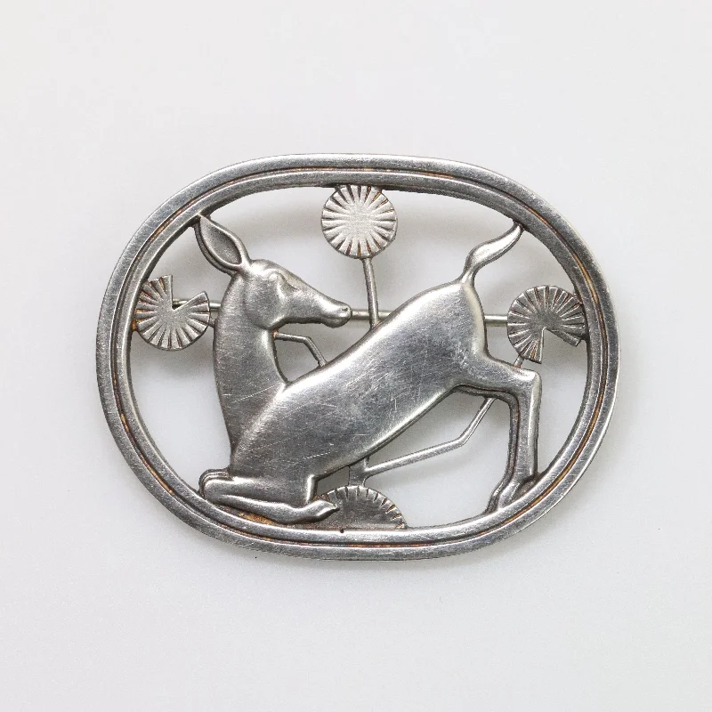 luxury gemstone brooches for women-Vintage Georg Jensen Jewelry | Arno Malinowski Kneeling Deer Brooch 256