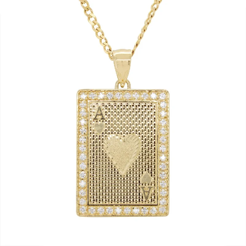 bridal necklaces for women-YELLOW GOLD ACE OF SPADES CHARM PENDANT WITH CUBIC ZIRCONIA