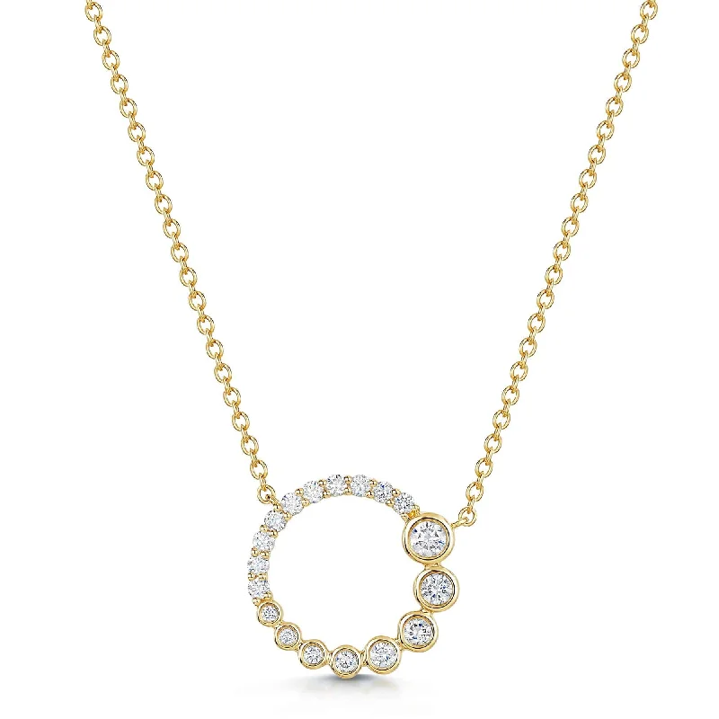 chunky necklaces for women-18ct Yellow Gold Diamond Open Circle Rub-Over Set Pendant