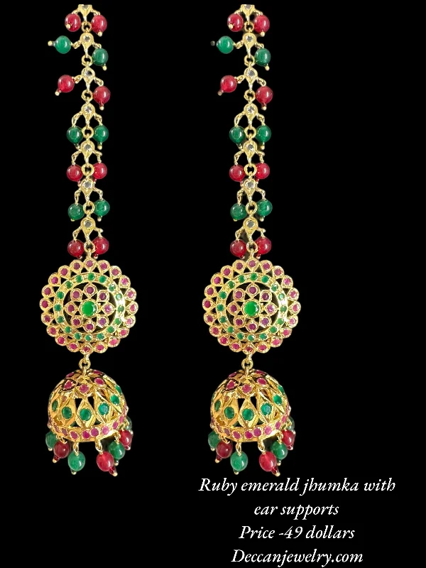 cross earrings for women-DER586 Rehma ruby emerald jhumka earrings ( READY TO SHIP )