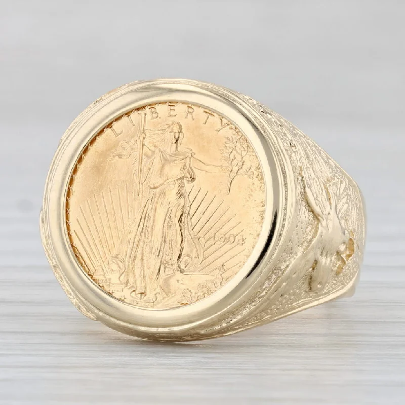 modern engagement rings for women-1994 American Eagle Coin Ring 14k 22k Yellow Gold Size 9 Signet 1/10oz