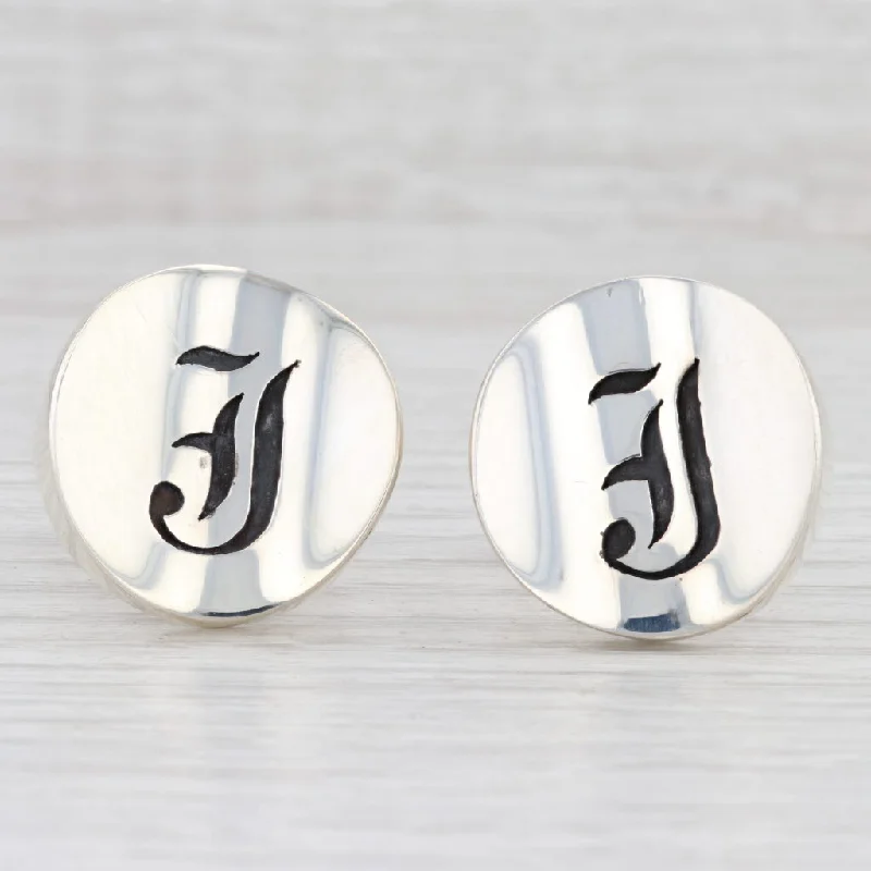 gemstone engagement rings for women-Initial "J" Cufflinks Sterling Silver Old English Letter Taxco Artisan Signed