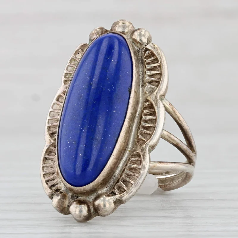 alternative engagement rings for women-Native American Oval Lapis Lazuli Ring sterling Silver Vintage Signed Size 8.5