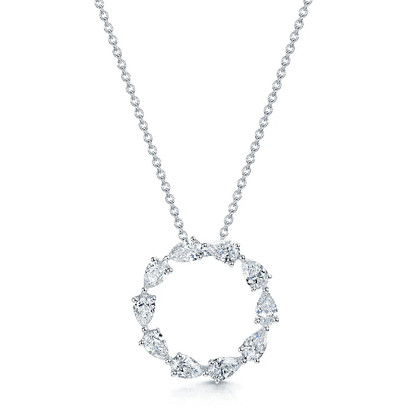 birthday gift necklaces for women-18ct White Gold Pear Cut Diamond Open Circle Pendant