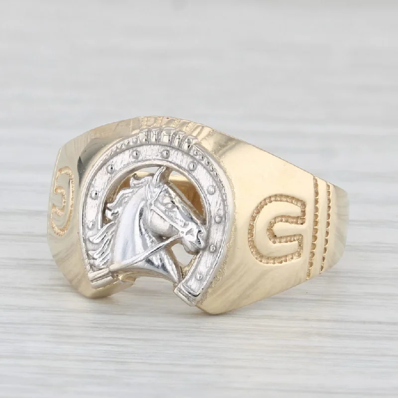 unique solitaire engagement rings for women-Horseshoe Horse Ring 14k Yellow White Gold Size 10.25 Western Equestrian