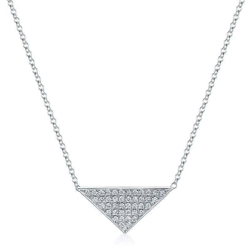 geometric pendant necklaces for women-18ct White Gold Diamond Pave Triangular Pendant