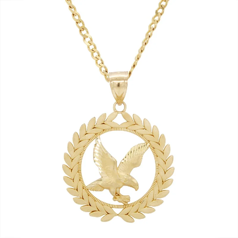 custom necklaces for women-YELLOW GOLD EAGLE WREATH CHARM PENDANT