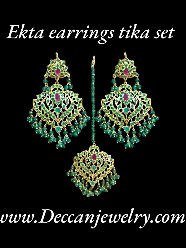 large earrings for women-Ekta ruby emerald earrings tika (READY TO SHIP )