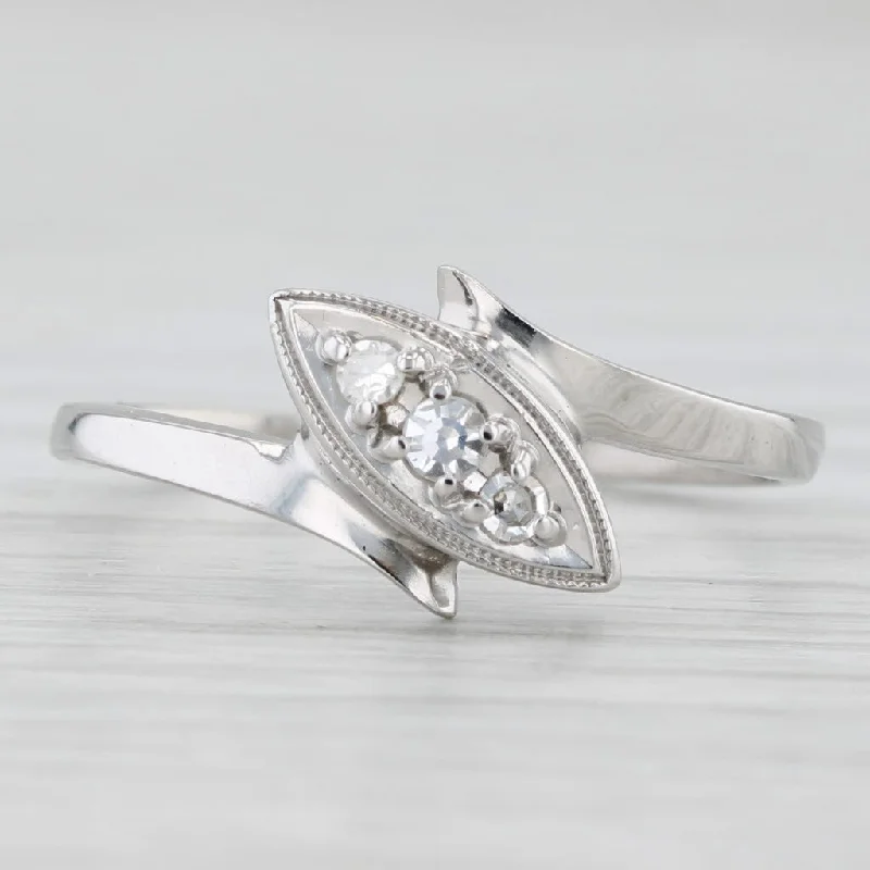 white sapphire engagement rings for women-Vintage Diamond Bypass Ring 14k White Gold Size 6.5 3-Stone