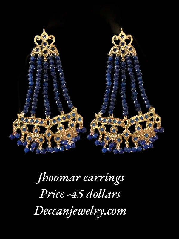 floral earrings for women-DER588 Amrita jhoomar earrings in blue beads  ( READY TO SHIP )