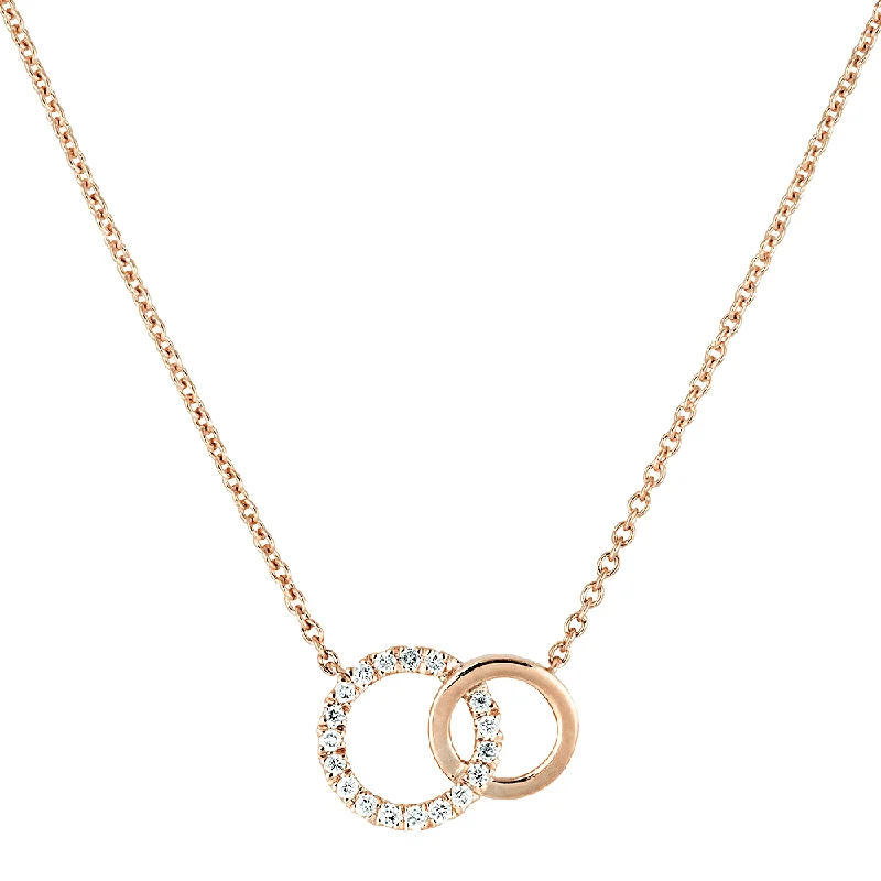 anniversary necklaces for women-18ct Rose Gold Diamond Set Double Circlet & Fine Link Necklet