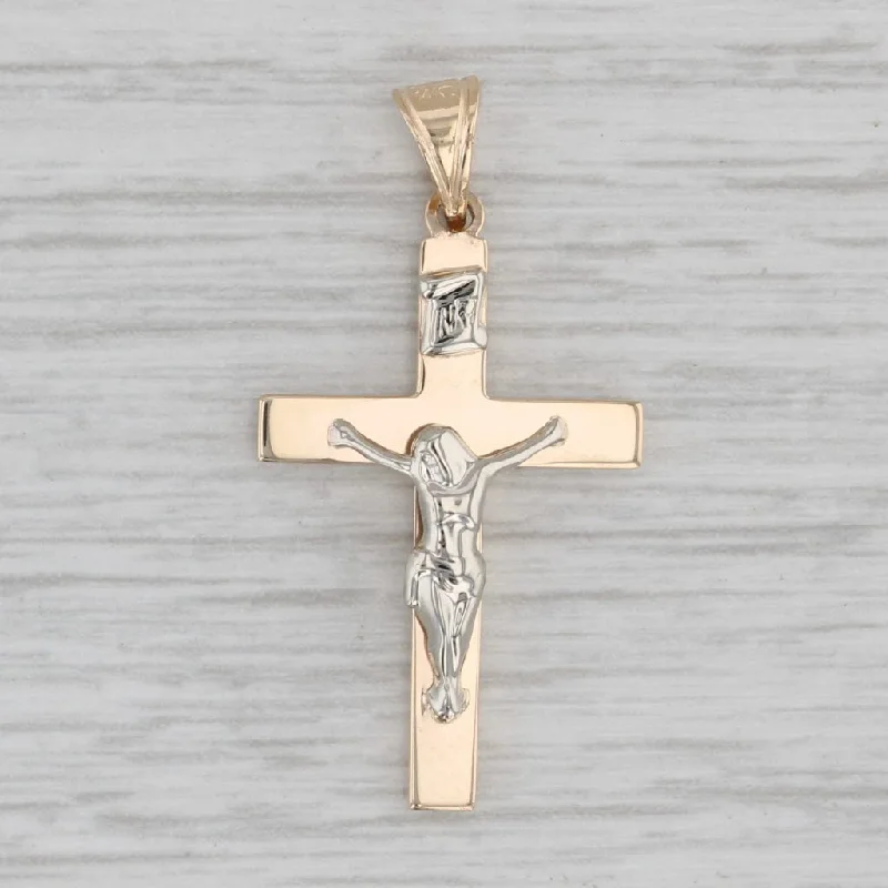 princess-cut engagement rings for women-Crucifix Cross Pendant 14k Yellow White Gold Figural Religious Jewelry