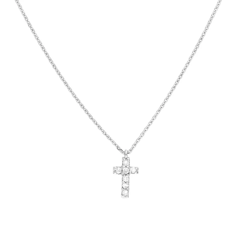 vintage-style necklaces for women-WHITE GOLD CROSS PENDANT WITH DIAMONDS, 1/15 CT TW