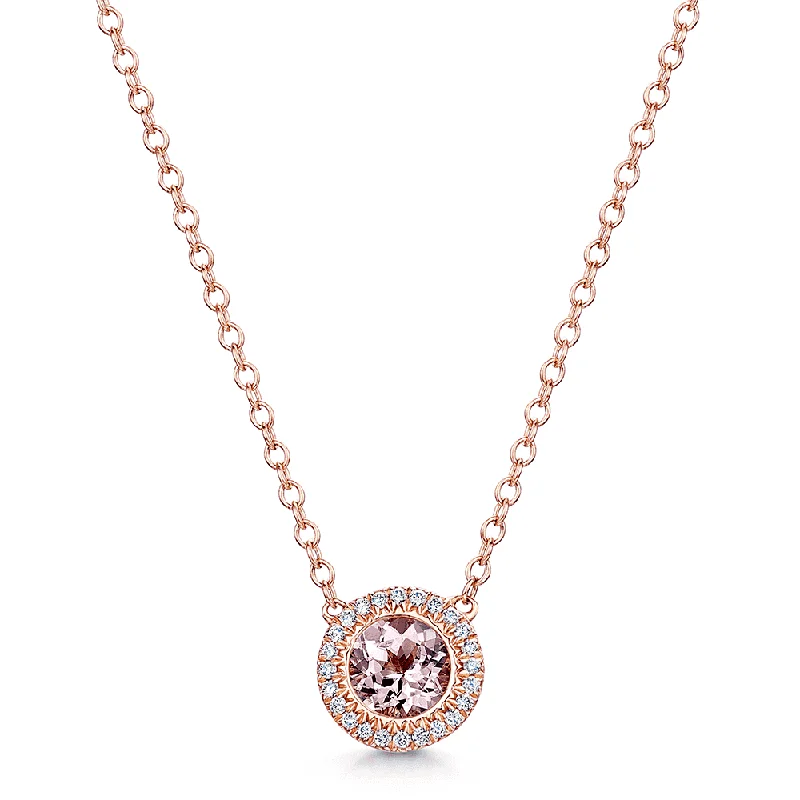 birthstone necklaces for women-18ct Rose Gold Morganite & Diamond Pendant